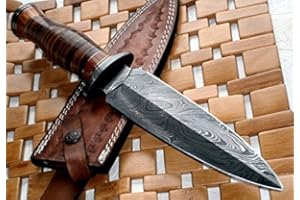 Poshland RAM-0592 Damascus Steel Dagger Knife – Full Size Leather Handle