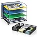 Bextsware Auledio 4-Tier Mesh Desktop Organizer File Folder with Sliding Drawer and Hanging File Holder, Document Letter Tray Holder Desk Accessories Organization Supplies for Office or Home