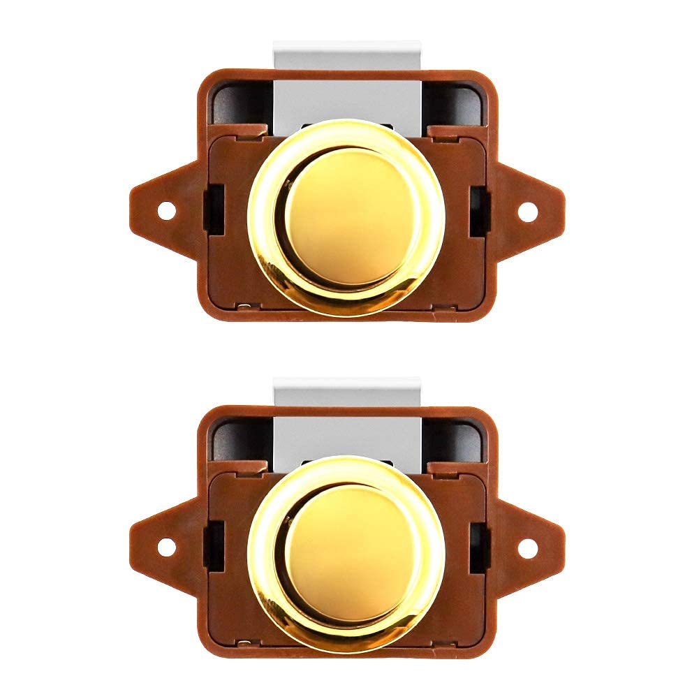 QWORK 2 Pack Push Button ABS Cabinet Door Catch Lock, RV Furniture Drawer Key Lock, Modern Glossy Rectangular Lock-Key Unlock-Easy to Install