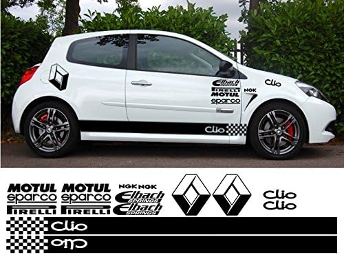 RENAULT CLIO KIT x16pc GRAPHICS STICKERS DECALS (Black)