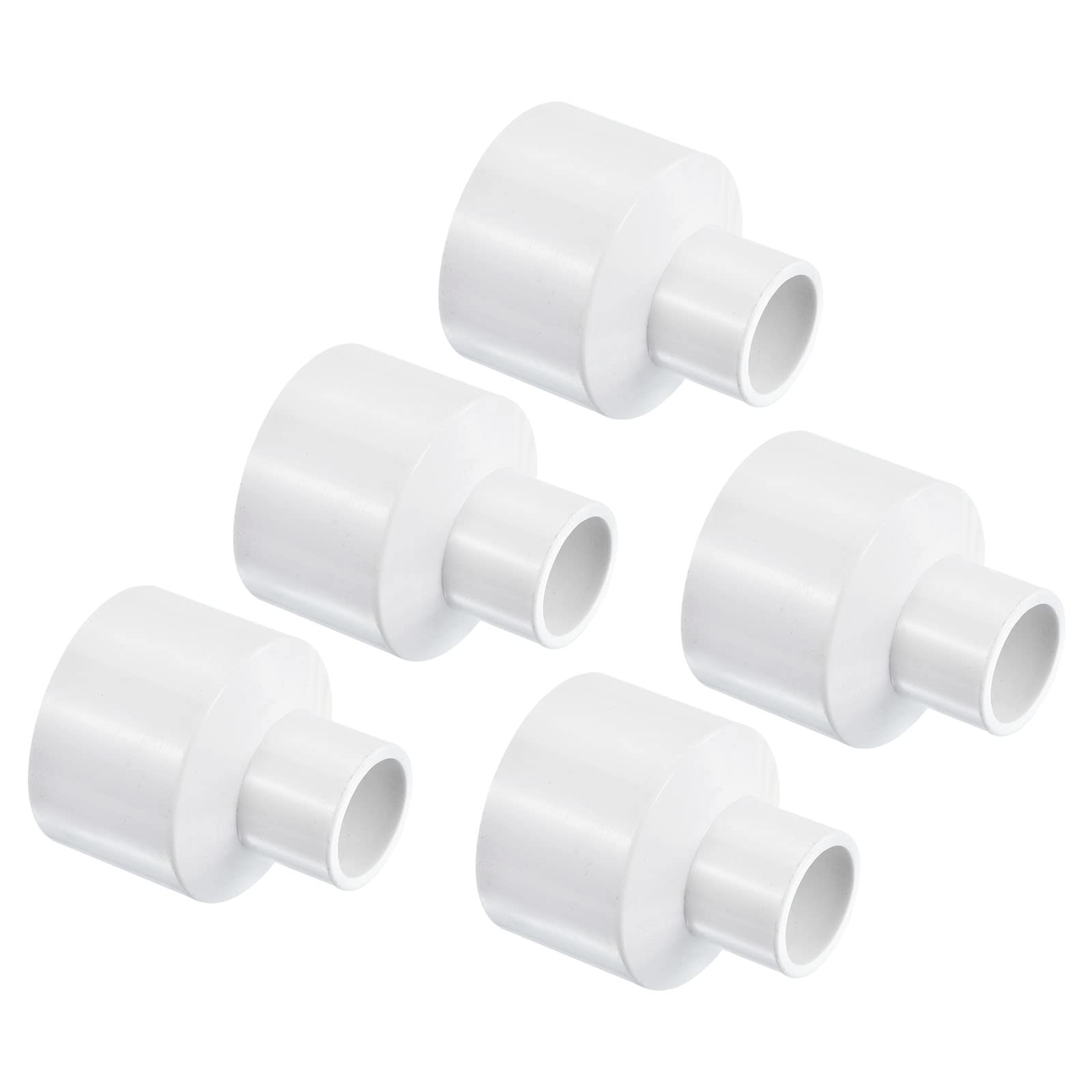 PATIKIL PVC Reducer Pipe Fitting 40mm to 20mm ID, 5 Pack Straight Coupling Adapter Connector, White