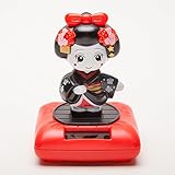 Solar Powered Bobblehead Toy Figure Nohohon, Japanese Kimono Maiko Geisha - Black