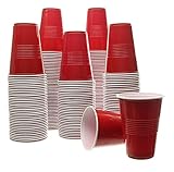PARTY BARGAINS Red Plastic Cups | Plastic Shot Glass, Jello Shots, Jager Bomb, Beer Pong | Perfect Size for Serving Condiments, Snacks, Samples and Tastings | 16 Oz. Cup | 100 Count