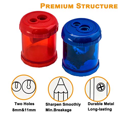 Wekoil Manual Pencil Sharpener Dual Twin Holes Duty Metal Sharp Blade Jumbo Crayon XL Sharpener with Large Round Catches Sharpening Regular HB Pencils Graphite Colored Pencils for Kids Teachers