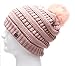 Women's Premium Winter Slouch Cable Knitted Pom Pom Beanie Hat with MIRMARU Hair Tie.