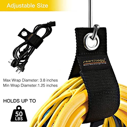 Extension Cord Holder Organizer, HeavyDuty Hook and Loop Storage Strap with 6 Stainless Steel S