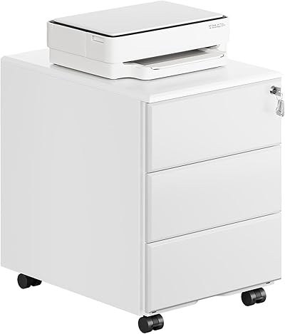 WOLTU Rollcontainer Metall, Mobiler Aktenschrank Büroschrank mit 3 Schubladen Bürocontainer, abschließbares und verstellbares Hängeregister, vormontiert, Büro, Home Office Weiß SK024ws