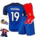 Soccer Kids 2016 France #19 POGBA European Cup Soccer Football Kit Blue Home Jersey Short Sleeve & Socks & Key Chian Kids 3-12 YRS