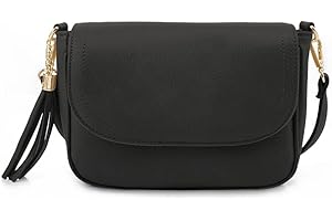 EVVE Small Crossbody Bags for Women Trendy Flap Saddle Purses with Tassel Vegan leather Shoulder bag