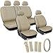 Oxgord 17pc Set Flat Cloth Mesh / Solid Tan / Beige Auto Seat Covers Set - Airbag Compatible - Front Low Back Buckets - 50/50 or 60/40 Rear Split Bench - 5 Head Rests - Universal Fit for Car, Truck, Suv, or Van - FREE Steering Wheel Cover