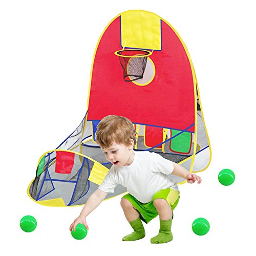 blue--net Portable Ball Shooting Tent, Kid Foldable Pop Up Playing Tent Goal Basketball Hoop Shooting Tent 4 Balls, Indoor Outdoor Large Space Sports Arcade Playhouse 1-6 Years Old boy/Girls - Thumbnail 7