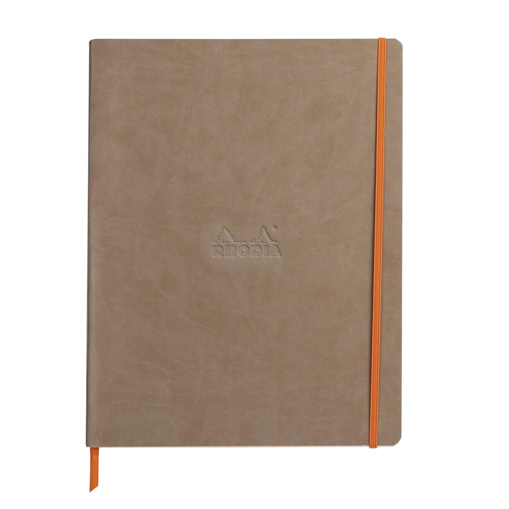 RHODIA 117704C - Soft Taupe Notebook - A4+ - Lined - 160 Detachable Pages - Clairefontaine Ivory Paper 90 g/m - Bookmark, Elastic Closure - Faux Leather Cover - Rhodiarama Collection