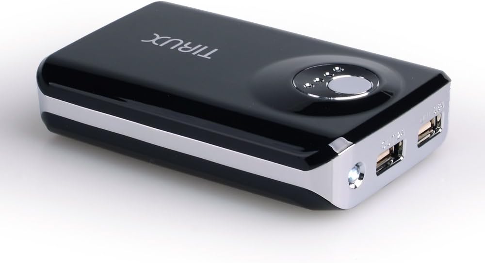 Tirux 8000mAh Portable External Battery Super Capacity Dual-Port Power Bank Backup Charger for iPhone 5S 5C 5 4S 4 3G, iPad 4 3 2 iPad 1st gen, Mini, iPods, Samsung Galaxy S4, S3, S2, Note 2, HTC One X V S, EVO 3D 4G, Thunderbolt, Incredible, Droid DNA, Motorola ATRIX, Droid, Google Glass, Nexus 4, Nexus 7, Nexus 10, LG Optimus