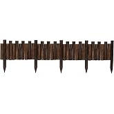 WORTH Wooden Edging for Landscaping, Flexible Garden Lawn Border 8" x 3.7' | Burnt Wood Finish Decorative Staggered Short Fence Flexible No Dig Landscape Edging for Flower Beds, Tree Border, Yard