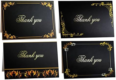 Vahaly Gold Foil Thank You Cards Embossed with Seals Envelopes – 40 cards bulk blank– 4x6 Inch photo size, perfect for Interviews, Wedding, Graduation, Baby Shower or Business