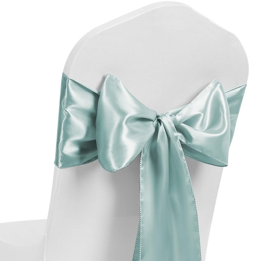 Satin Chair Sash WIDER FULLER BOWS Chair Sashes Bow Back Tie Ribbon Wedding Banquet Decoration (Dusty Green, 50)