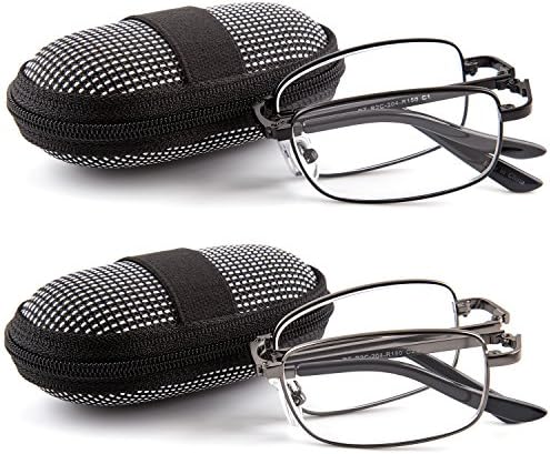 DOUBLETAKE 2 Pairs Foldable Readers in Portable Nylon Zip Cases Folding Reading Glasses - 0.75x
