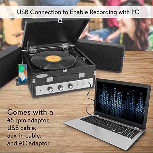 Updated Version Pyle Portable Bluetooth Suitcase Record Player w/ Dual FoldOut Speaker System
