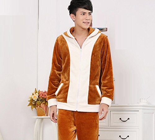 SS&LL Flannel Men and Women Casual Hood Breathable Home Service Couple Suit Comfort Bathrobe Pajamas