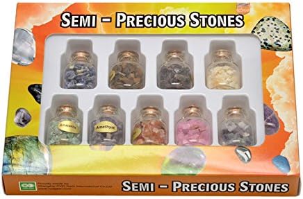 Kissity 1 Set Tiny Wishing Bottle with Assorted No Holes Tumbled Gemstone Chip Crystal Healing Stone for DIY Jewelry Craft Wedding Home Decoration (Style#2)