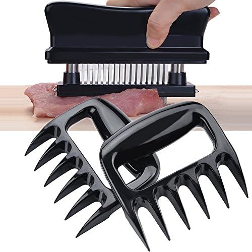 APURSUE Meat Tenderizer + Meat Pork Shredder Claws, 48 Stainless Steel Needle Blade Tenderizer for Tenderizing Steak Beef Pork + Shredding Claws BBQ Barbecue Tools Forks Bear Claws Meat Carving Forks