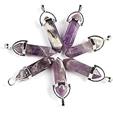Zotoone 20pcs Natural Stone Pendant Hexagonal Prism Rose Quartz Amethyst Healing Crystals Stone Charms For Jewelry Making DIY Necklace