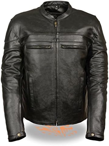 Event MEN'S MOTORCYCLE MOTORBIKE GENUINE LEATHER JACKET SCOOTER STYLE GUN POCKET BLACK (3XL Regular)