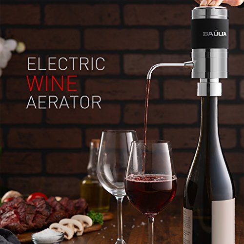 Baulia WA819 Electric Aerator - One Touch Operation Instantly Allow Wine to Breath, Pump Dispenser with Vacuum Sealer, Silver