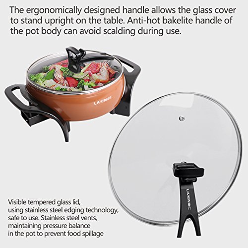 Liven 4L Electric Skillet Electric Pan Electric Hot Pot Cast Aluminum Alloy Pot Body with Non-stick Surface Dia 26cm Depth 8.5cm 1500W 120V DHG-263A - Thumbnail 3