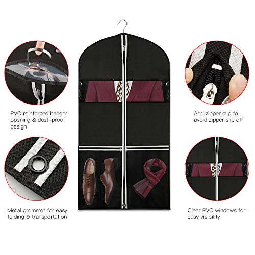 Syeeiex Suit Garment Storage Bag - 43 Inch Breathable Clothes Cover with 2 Large Mesh Pockets and Sturdy #5 Zipper for Suit, Dress, Tuxedo Pack of 4 - Thumbnail 2
