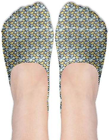 Sea Life Fish Aqua Cream Whale Ocean Team Women's Design No-Show Cool Print Non Slip Flat Boat Line Socks