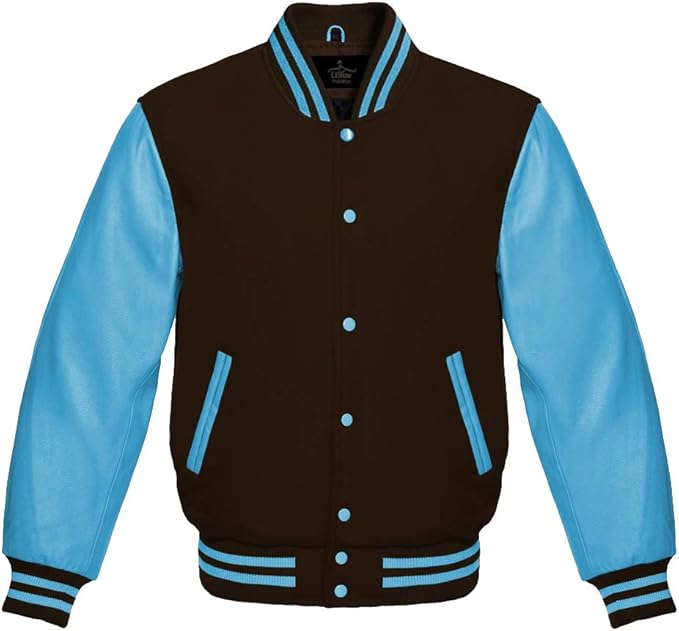 Varsity Jacket Baseball Letterman Bomber School Collage Brown Wool and