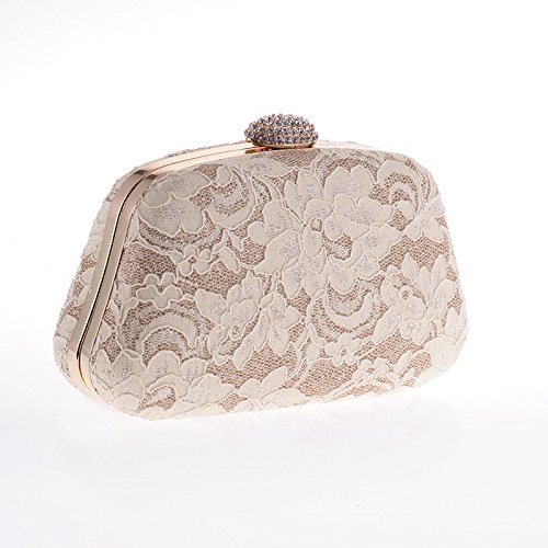Womens Lace Evening Party Clutch Handbag Crossbody Shoulder Bag(Nude)