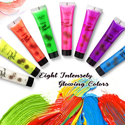 UV Face Paint- 8pcs x 28g UV Face and Body Paint Set, Luminous Body Painting, UV Glow Fluorescent Colors Body Paint Set Neon Liquid Face Paint, Perfect for Carnival, Party, Halloween - Thumbnail 6