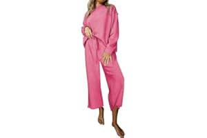 SHEWIN Women's 2 Piece Outfits Sweatsuit Casual Long Sleeve Pullover Tops and Drawstring Wide Leg Pants Lounge Sets