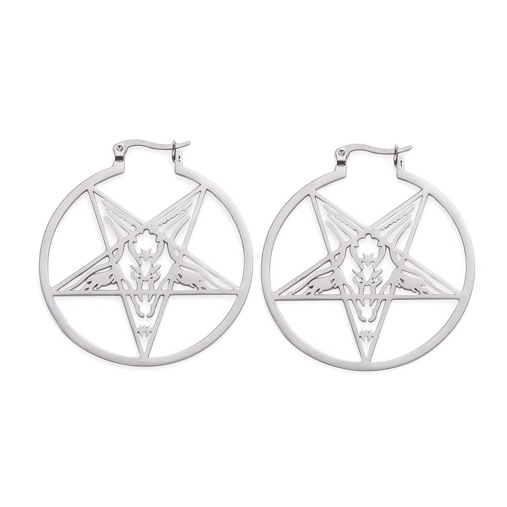 Halloween Earrings Bat Spider Snake Devil Pentagram Mystical Hoop Earrings Ear Stud Jewelry Halloween Party Eardrop Decorations Halloween Cosplay Costumes for Women Girls (Goat Head Pentagram-S)