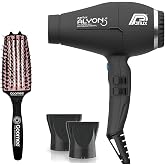 Parlux Alyon Matte Black Hair Dryer with Miracle Detangling Brush Medium Size Nylon &amp; Boar Bristles for All Hair Types &ndash; Blush Pink