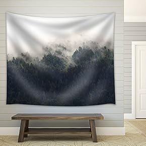 Landscape of Trees Forest in Mist - Fabric Wall Tapestry Home Decor - 51x60 inches