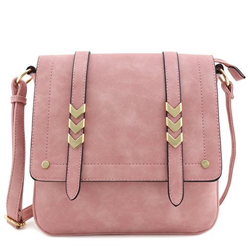 Double compartment large flap over crossbody bag dusty pink