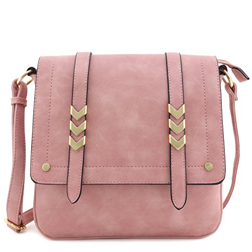 Double Compartment Large Flapover Crossbody Bag Dusty Pink