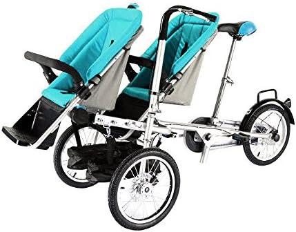 Feiuruhf Folding Bicycle, 3 in1 Baby Stroller Pushchair Carrier Bike Two Seats Folding Travel Shopping Mother Pushchair Bike Folding Twin Bicycle Kids' Tricycle Stroller Bicycle Blue US Stock