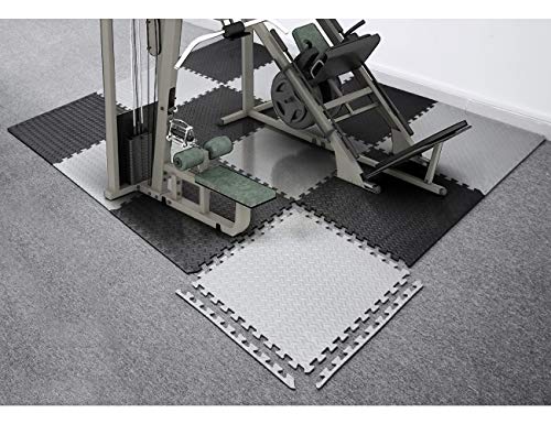 BEAUTYOVO Gym Mat 12Tiles Gym Flooring Mat Puzzle Exercise Mats Interlocking Foam Mats with EVA Foam Floor Tiles for Gym Equipment Workouts, Black/Gray