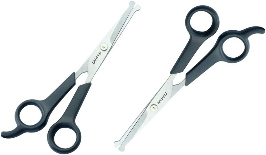 Chibuy Dog Grooming Scissors set with Safety Round Tips Stainless Steel Dog Eye/Face Cut Shears, Home Professional Pet Grooming Scissros Kit for Dogs,Cats and furry Animals, 6.7"- Pack of 2