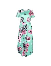 Roselux - Vestido de verano para mujer, manga corta, estampado floral, informal, con bolsillos