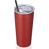 VEGOND 20oz Tumbler Bulk with Lid and Straw 1 Pack, Stainless Steel Vacuum Insulated Tumbler, Double Wall Coffee Cup Travel Mug, Red