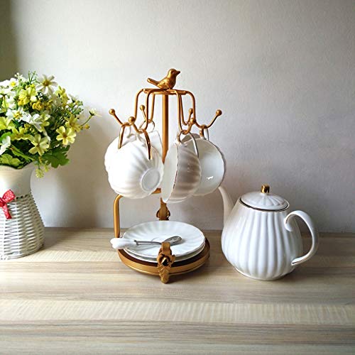 Vintage Iron Coffee Cup Holder Storage Rustic Tea Mug and Saucer Display Rack Kitchen Stand Organizer Drinkware Rack Holds 6 Cups