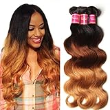Nadula 8A Grade Brazilian 3 Tone Ombre Color 1B/4/27# Body Wave Hair 3 Bundles Cheap Brazilian Virgin Human Hair Products 100+/-5g/pcs Weave Extensions Natural Color (18 20 22)