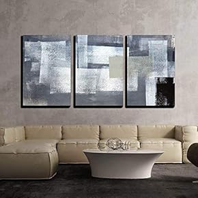 3 Piece Canvas Wall Art - Grey and Green Abstract Art Painting - Modern Home Art Stretched and Framed Ready to Hang - 16"x24"x3 Panels