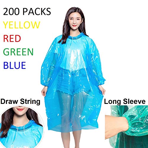 Disposable Poncho Disposable Rain Poncho, 200 Waterproof Plastic