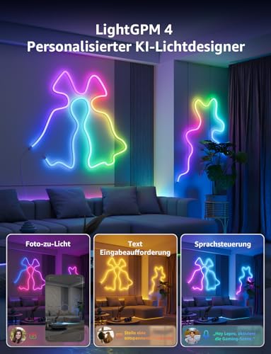 Lepro AI Neon LED Strip 6 m, LED Strip with App, Music & Voice Control | Compatible with Alexa & Google Assistant, for living room, gaming, party, wall decoration, personalised AI light designer